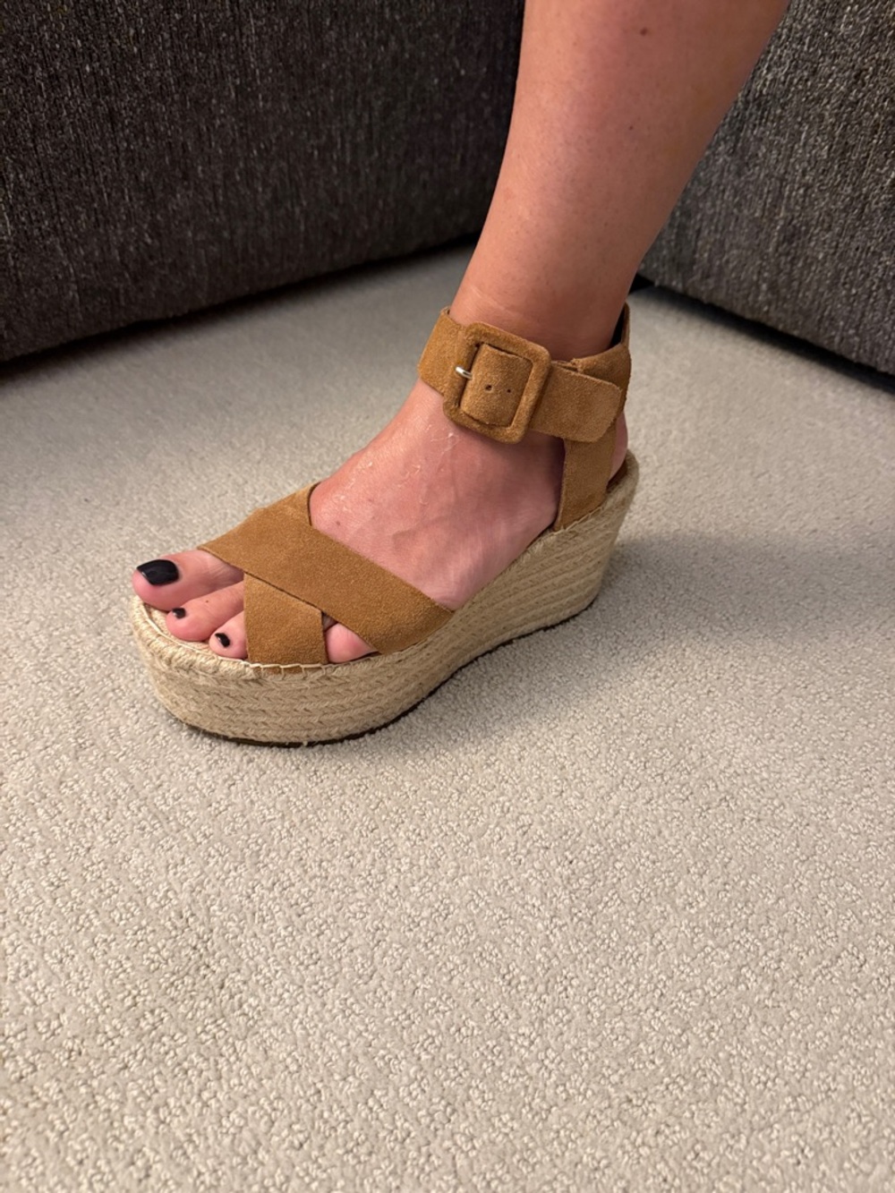 Marc Fisher Tan Suede Espadrille Platform Wedge Sandals
